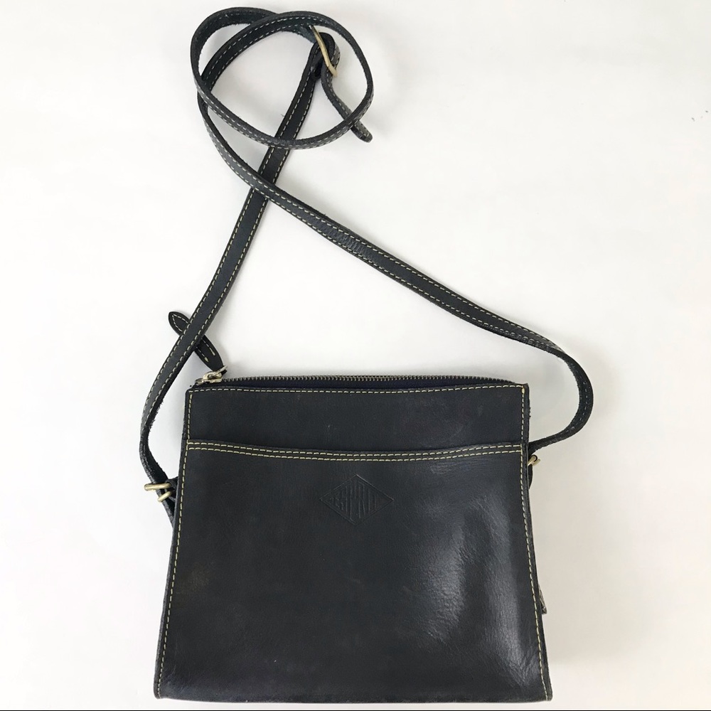 Vintage ESPRIT 80s 90s Leather Crossbody Bag Blue
